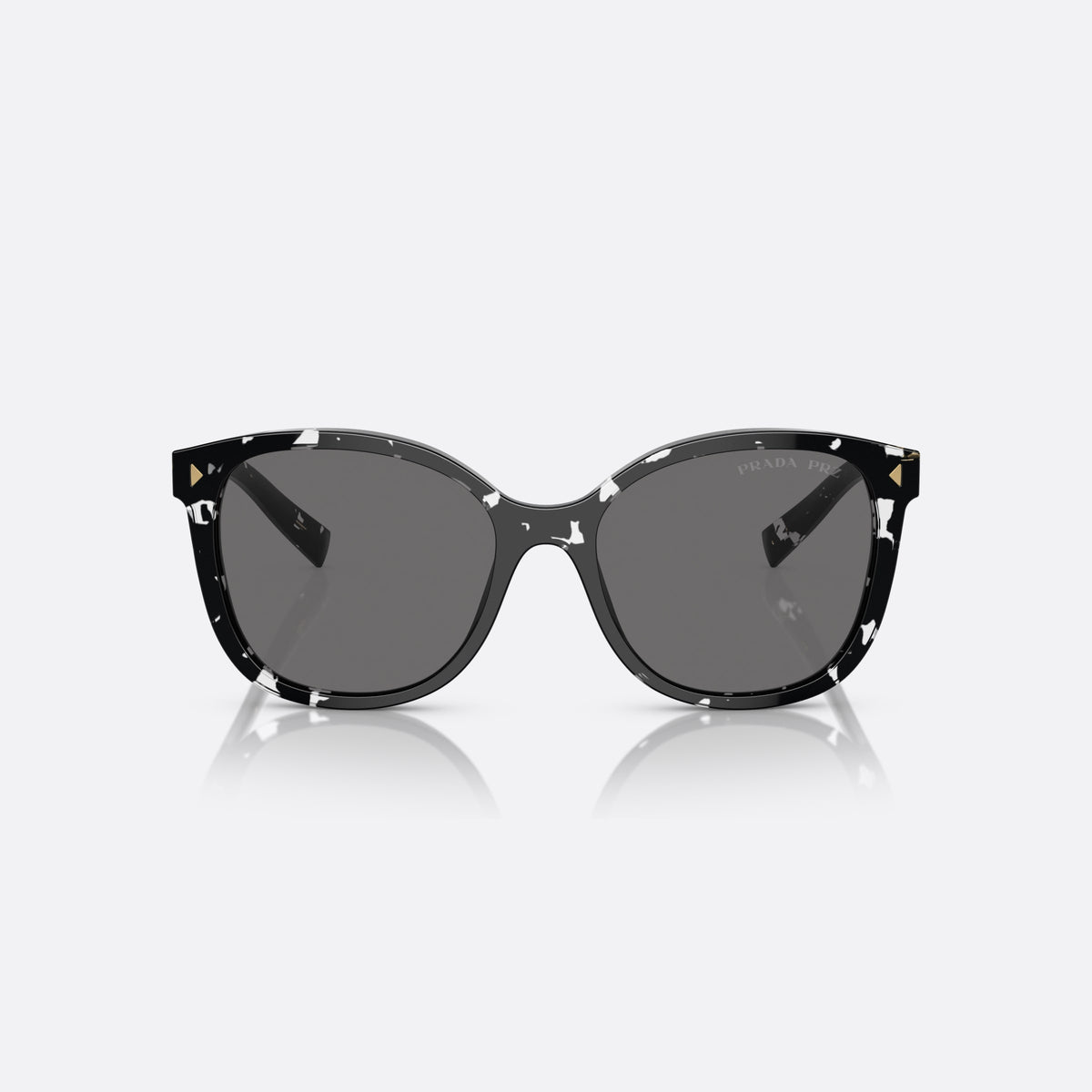 Prada PR 22ZS 15S5Z1 BLGR sunglasses, black squared frame for women, plain bridge, brand lettering on temples, full rim, front view