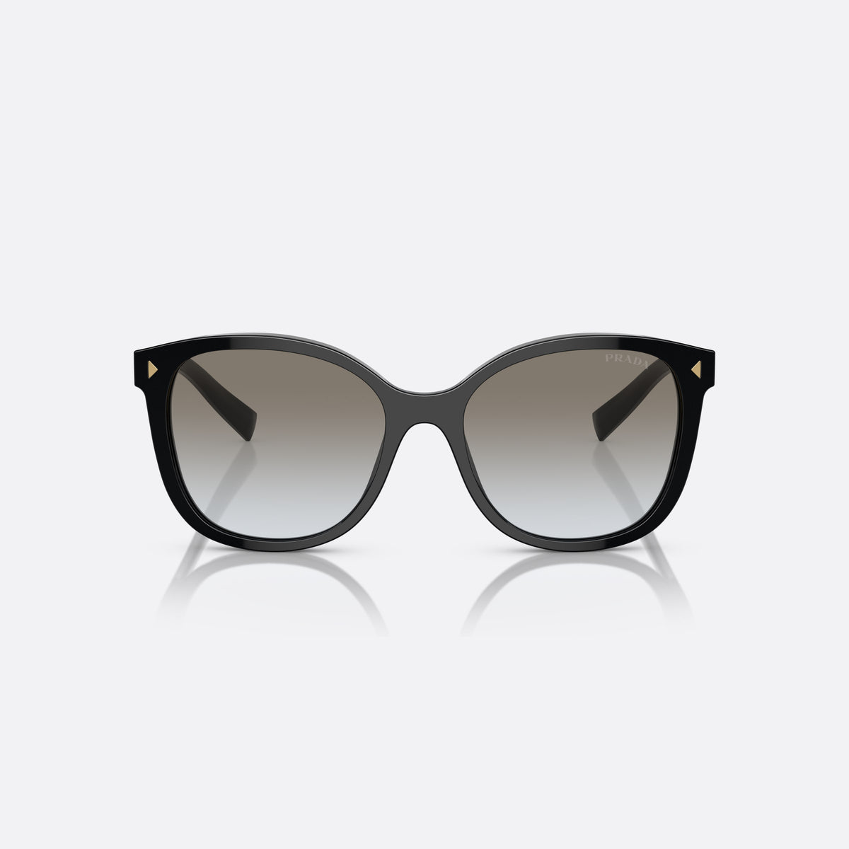 Prada PR 22ZS 1AB-0A7 sunglasses, black square frame for women, plain bridge, brand lettering on temple, full-rim frame, front view