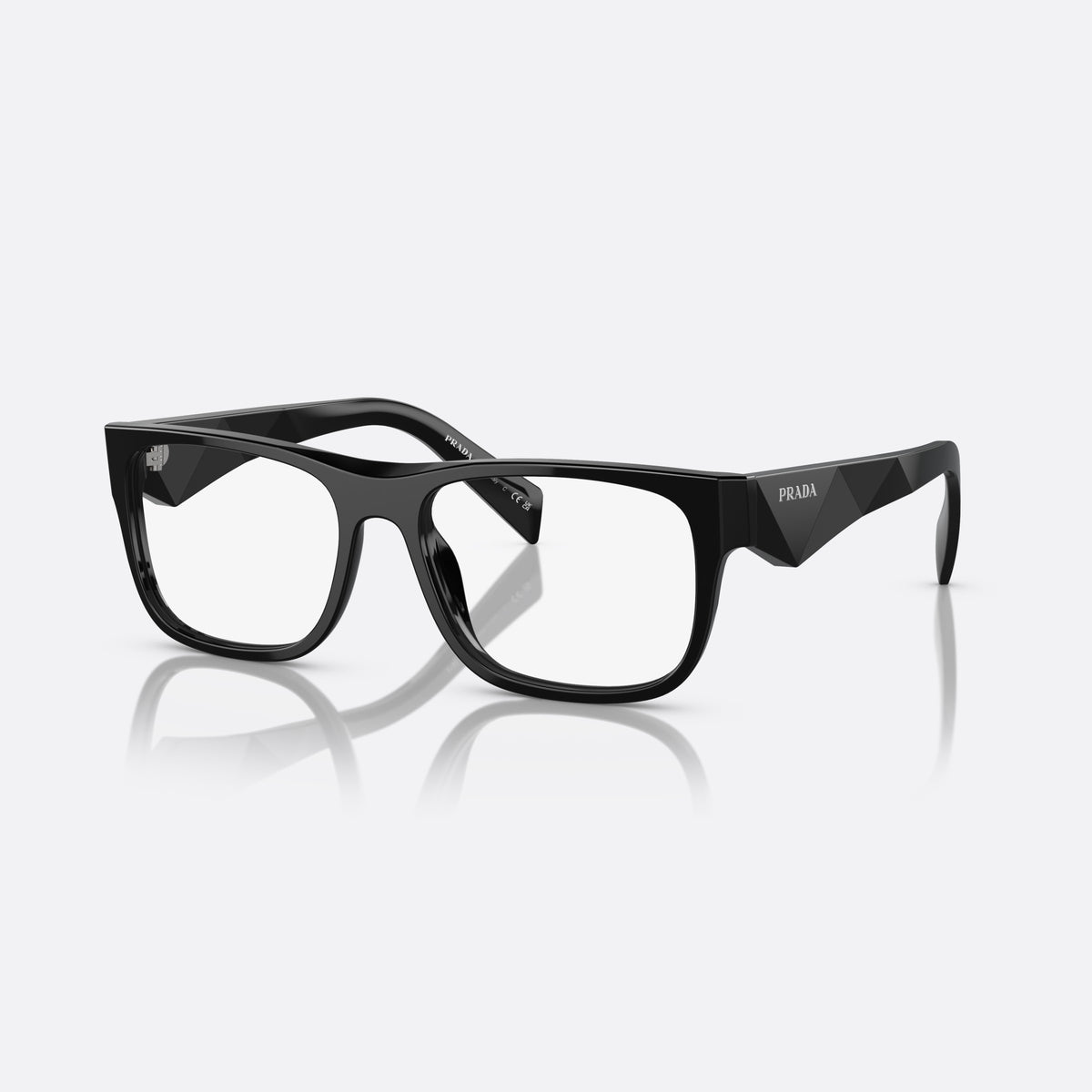 Rame ochelari de vedere Prada PR 22ZV 16K-1O1, rectangulari negru, pentru bărbați, punte simplă cu dublu arc, literele brandului pe braț