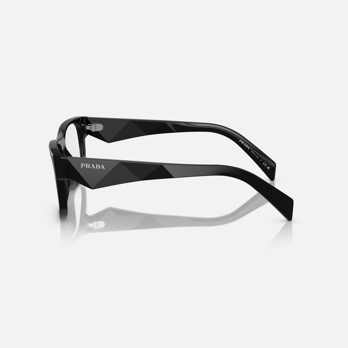 Rame ochelari de vedere Prada PR 22ZV 16K-1O1, rectangulari negru, pentru bărbați, punte simplă cu dublu arc, literele brandului pe braț