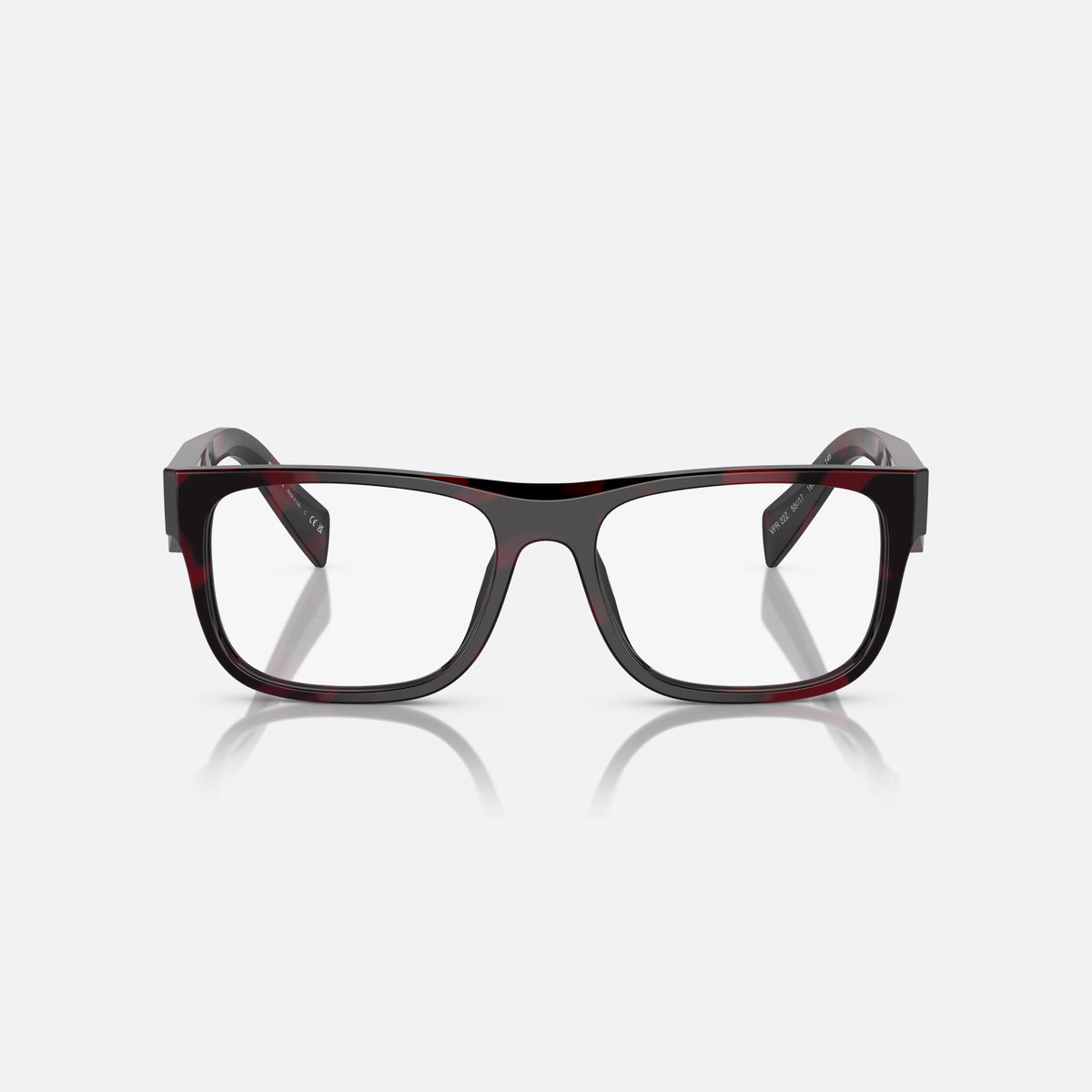 Prada PR 22ZV 16L-1O1 eyeglasses, havana geometric frame for men, plain double-arched bridge, brand lettering on temples, front view