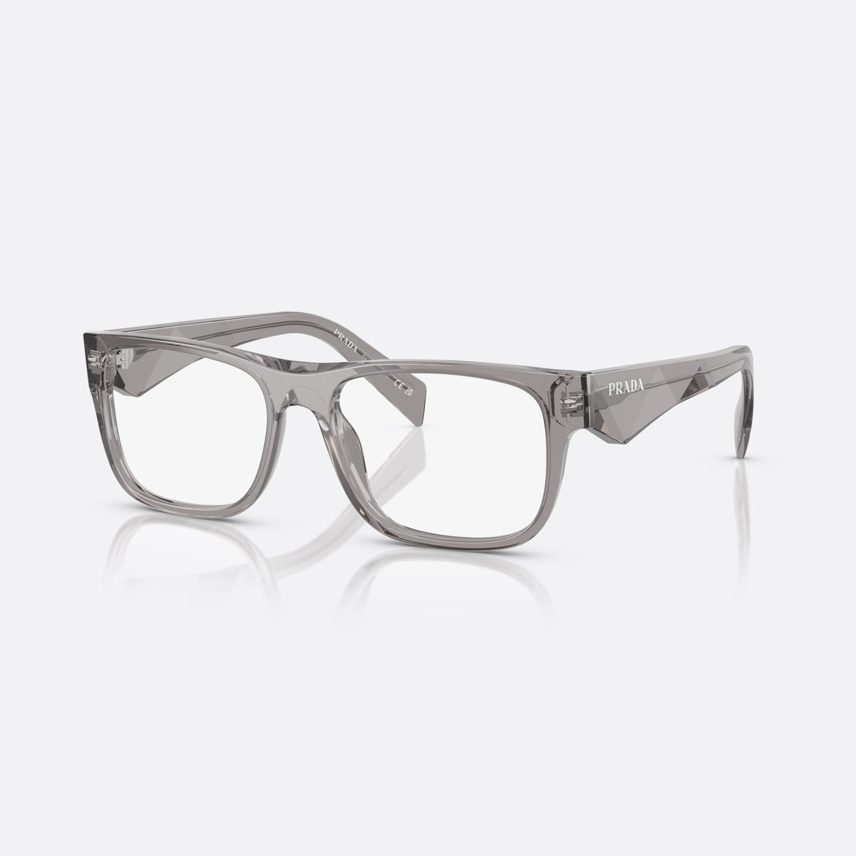 Prada PR 22ZV 16Z1O1 eyeglasses, grey geometric frame for men, plain bridge, integrated into front, full-rim frame