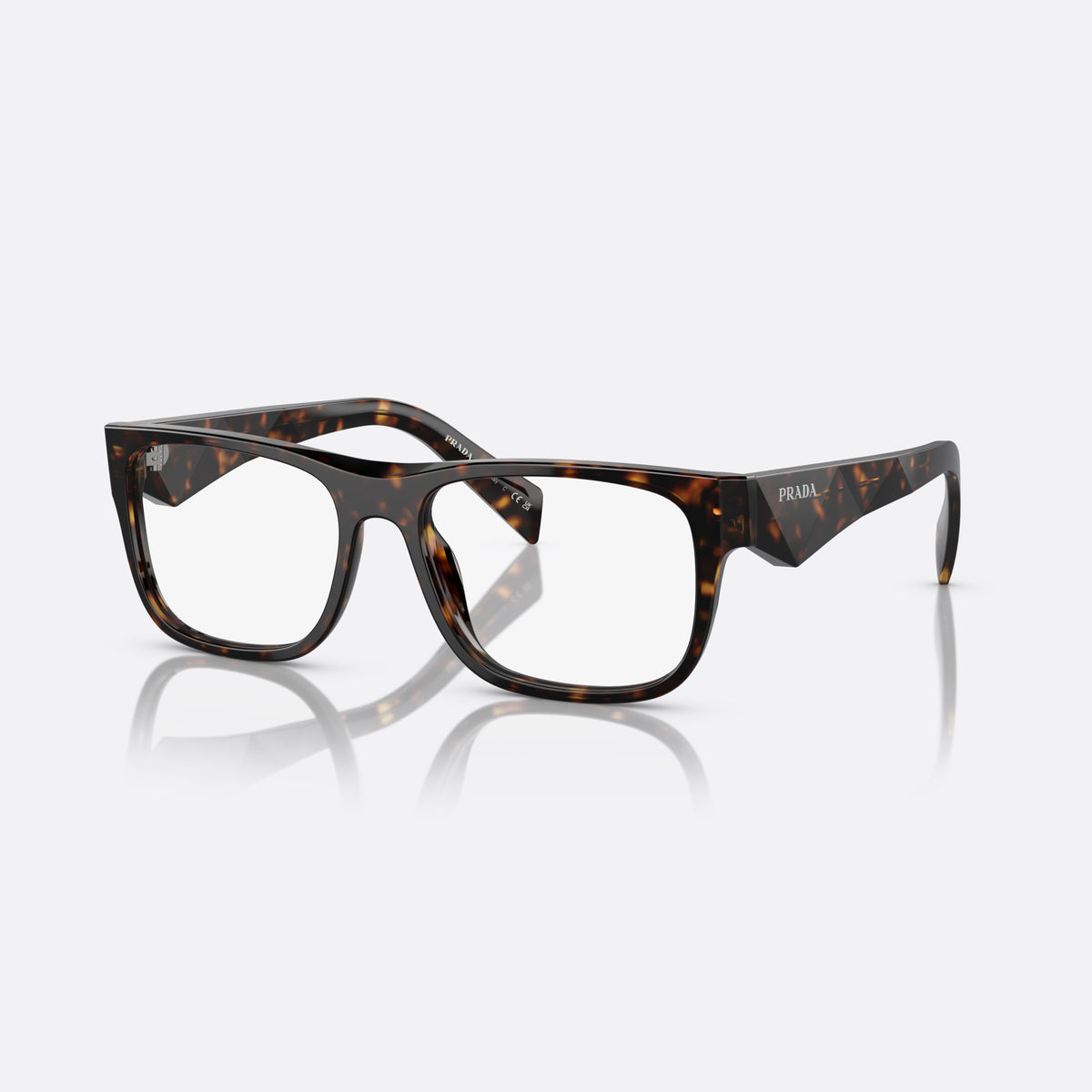 Prada PR 22ZV 19J-1O1 A eyeglasses, havana rectangle frame for men, plain double bridge, brand lettering on temples