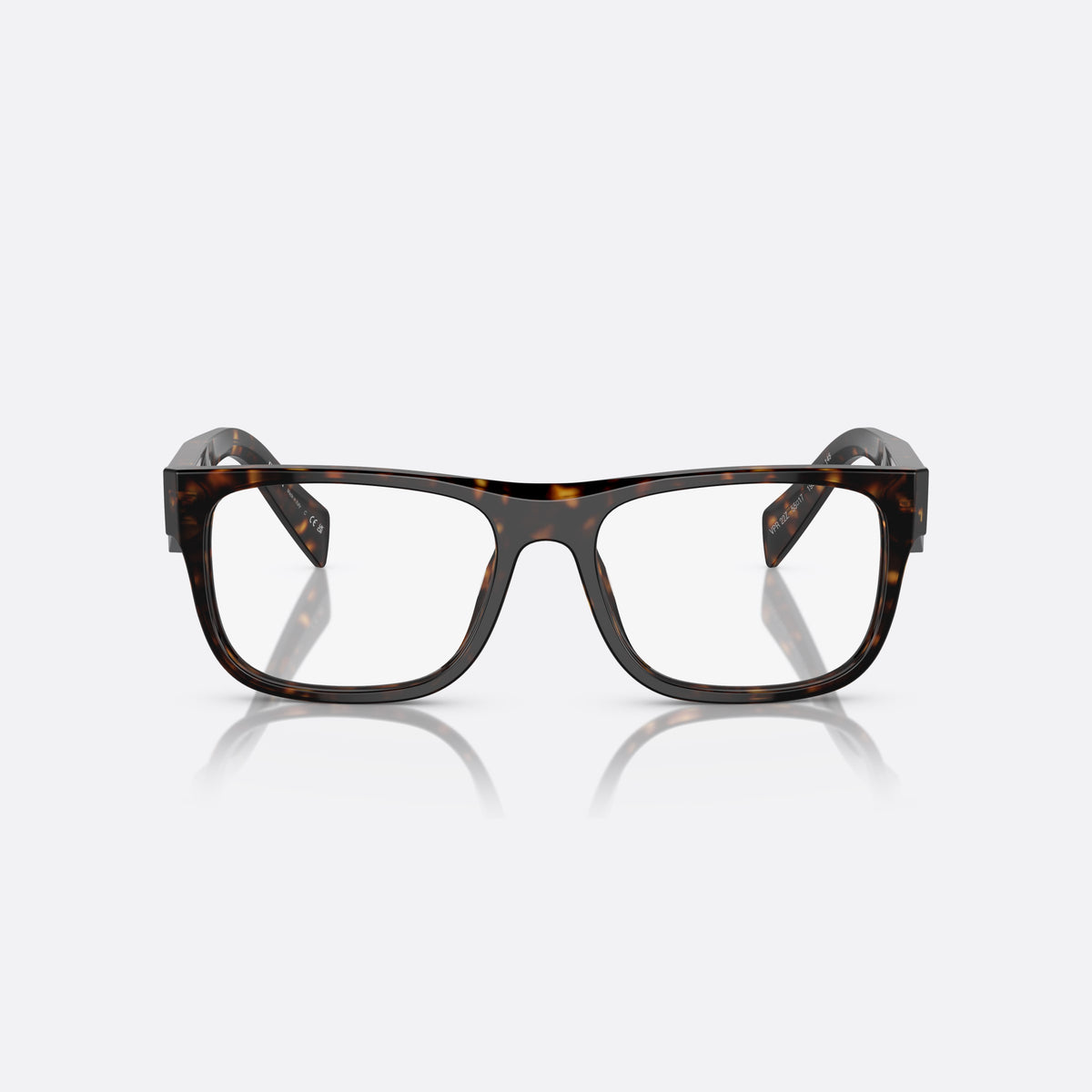 Prada PR 22ZV 19J-1O1 A eyeglasses, havana rectangle frame for men, plain double bridge, brand lettering on temples