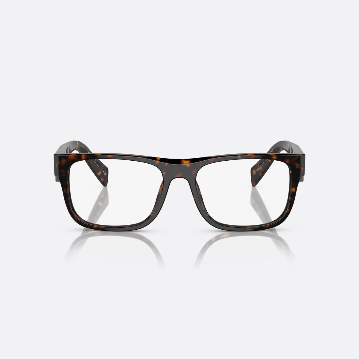 Prada PR 22ZV 19J-1O1 A eyeglasses, havana geometric frame for men, plain saddle bridge, brand lettering on temples, front view