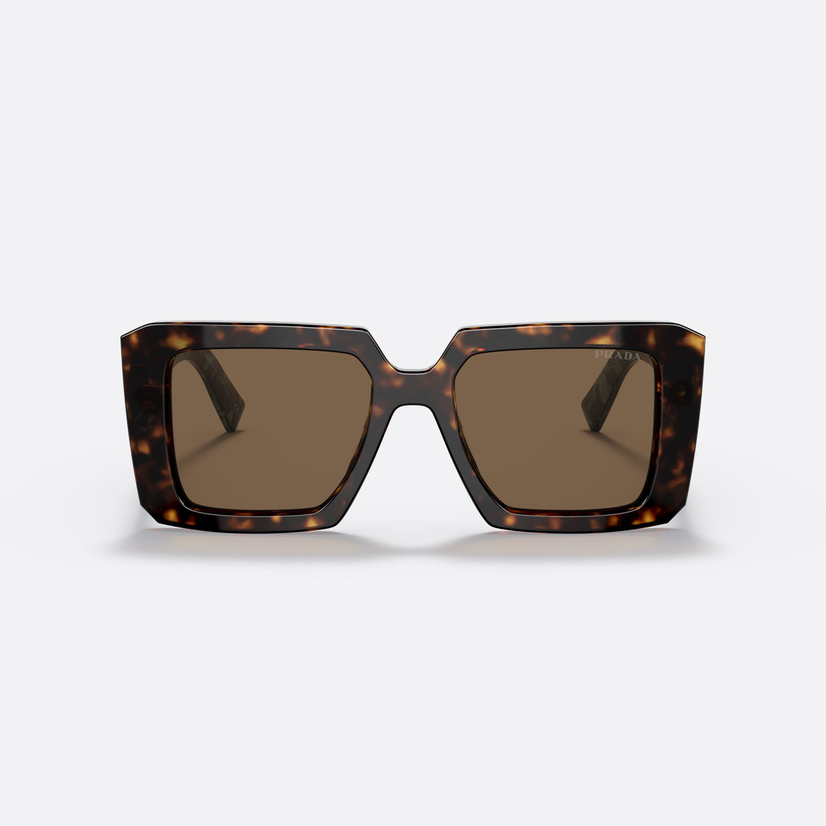 Ochelari de soare Prada PR 23YS 2AU0/6B, patrati țestoasă, pentru femei, punte keyhole, plachetă triunghiulară cu logo pe braț, vedere din față