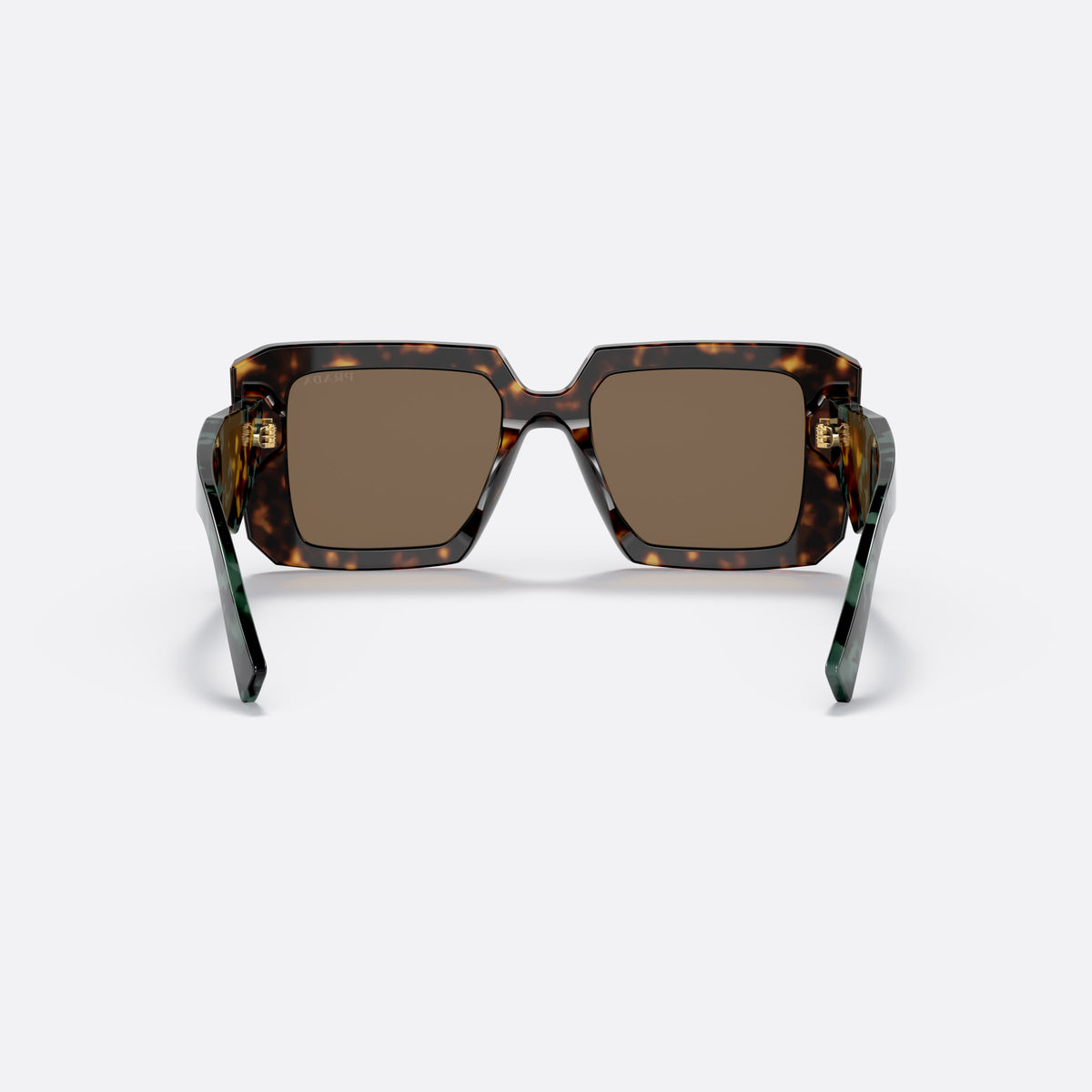 Ochelari de soare Prada PR 23YS 2AU0/6B, patrati țestoasă, pentru femei, punte keyhole, plachetă triunghiulară cu logo pe braț, vedere din spate