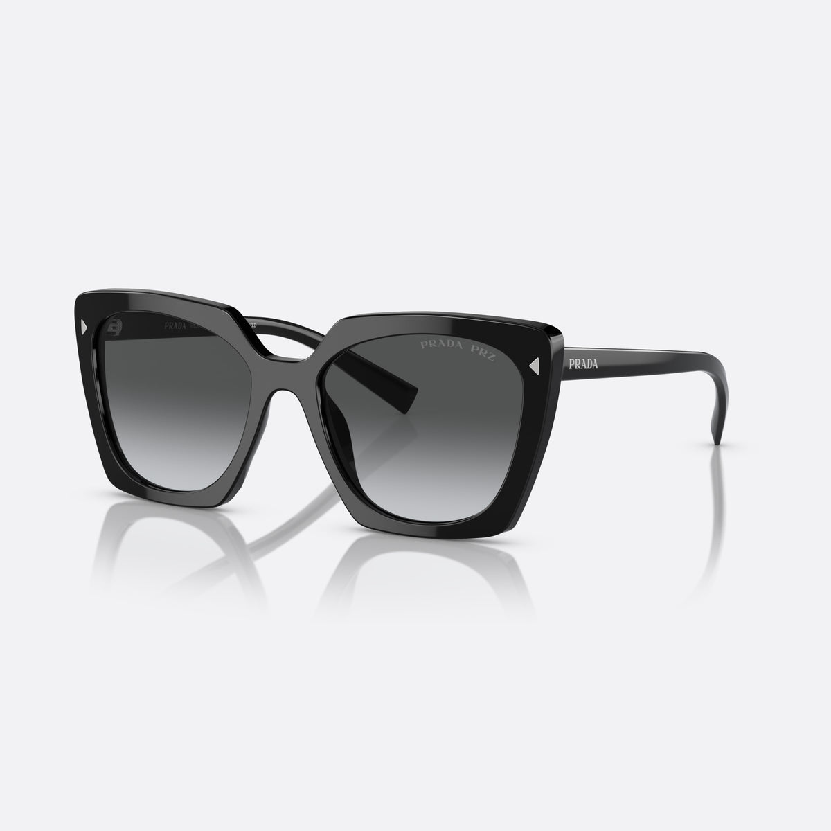 Prada PR 23ZS 1AB-5W1 sunglasses, black square frame for women, plain double bridge, brand lettering on lens