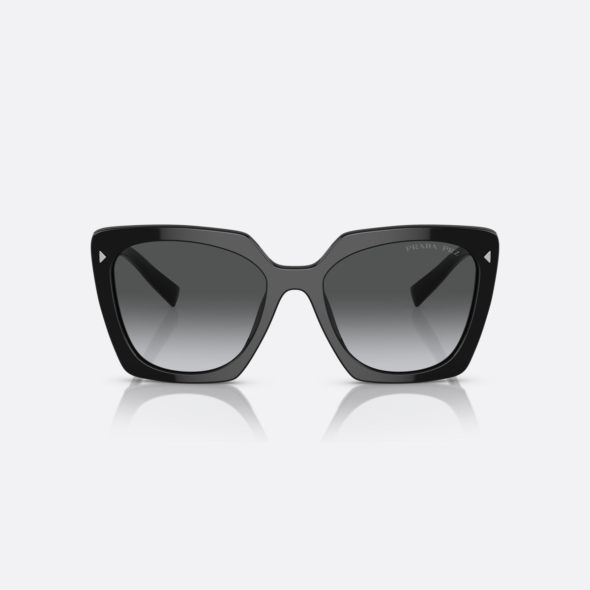 Prada PR 23ZS 1AB-5W1 sunglasses, black square frame for women, plain double bridge, brand lettering on lens, front view
