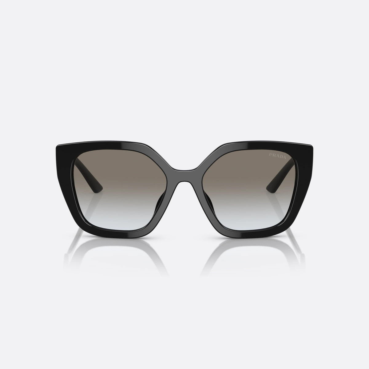 Prada PR 24XS 1AB0A7 sunglasses, black rectangle frame for women, plain bridge, brand lettering on temples, full rim frame, front view