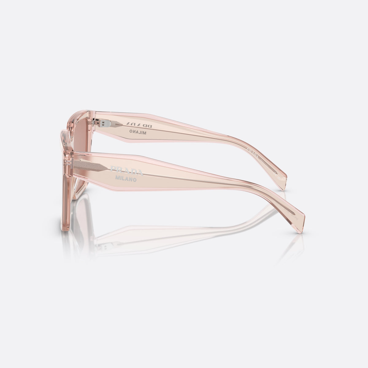 Ochelari de soare Prada PR 24ZS 13I0/8M, patrati roz, pentru femei, punte simplă, literele brandului pe brațe, ramă completă, vedere laterală