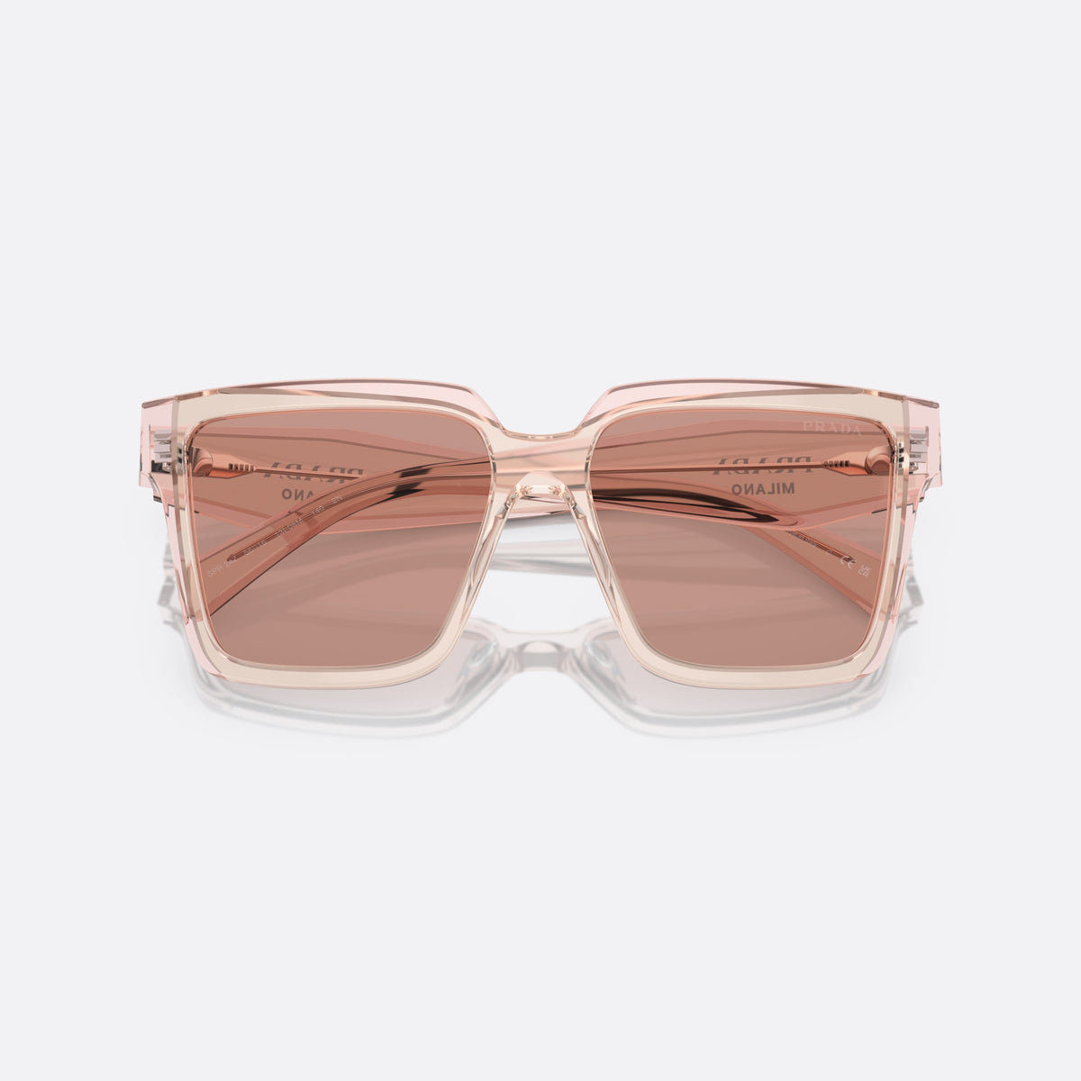 Ochelari de soare Prada PR 24ZS 13I0/8M, patrati roz, pentru femei, punte simplă, literele brandului pe brațe, ramă completă, cu brațele pliate