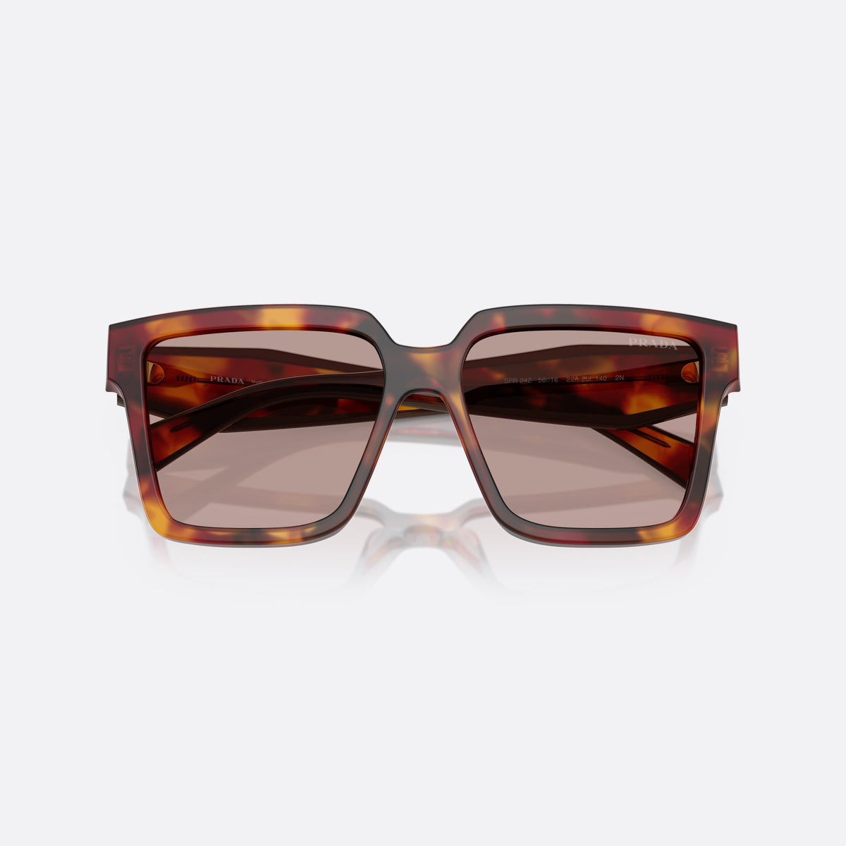 Prada PR 24ZS 22A20I TOVI sunglasses, brown visor frame for women, plain bridge, brand logo on temple, full-rim frame, folded