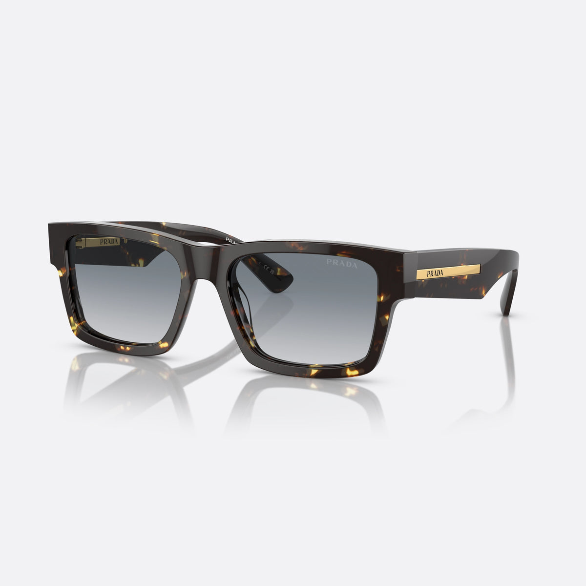 Prada PR 25ZS 16R-30F sunglasses, havana rectangle frame for men, plain double-piece bridge, brand lettering on temples