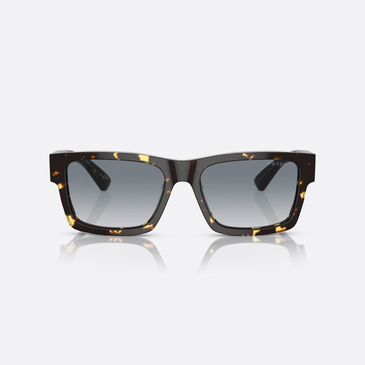 Prada PR 25ZS 16R-30F sunglasses, havana rectangle frame for men, plain double-piece bridge, brand lettering on temples, front view