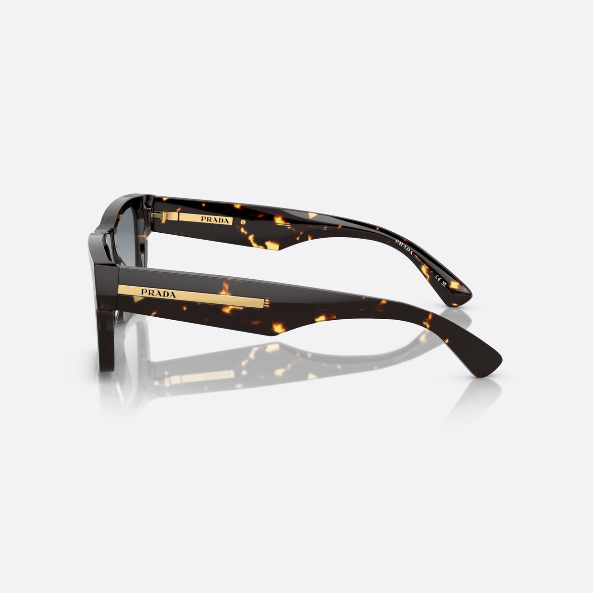 Prada PR 25ZS 16R-30F sunglasses, havana rectangle frame for men, plain double-piece bridge, brand lettering on temples, side view