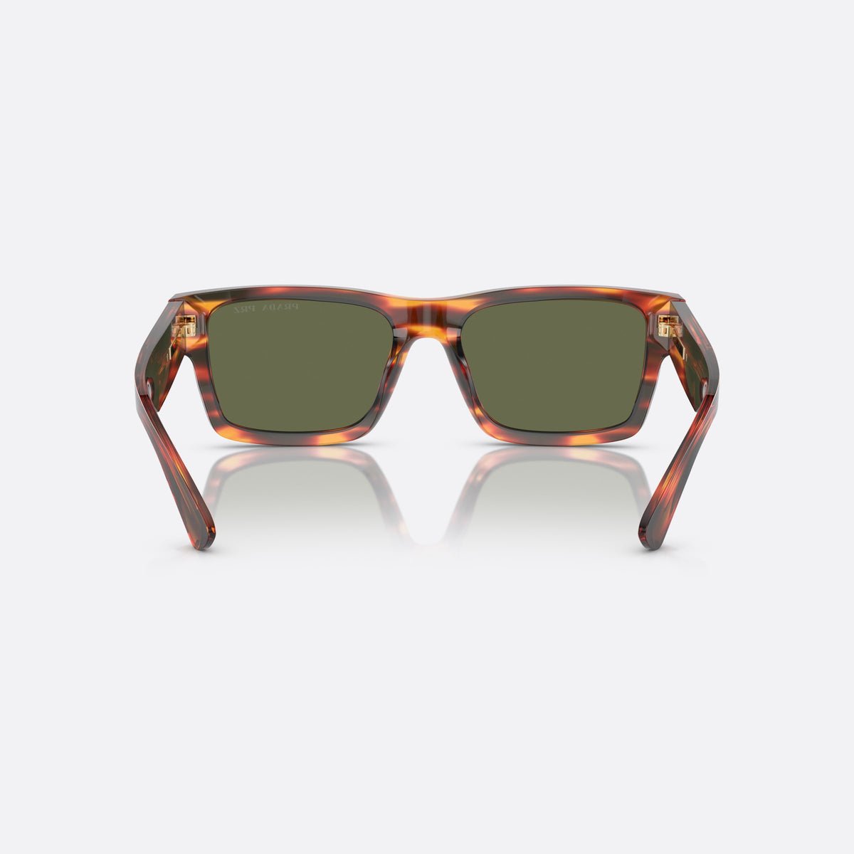 Prada PR 25ZS 16S03R sunglasses, red rectangle frame for men, plain bridge, brand lettering on temples, full-rim front, back view