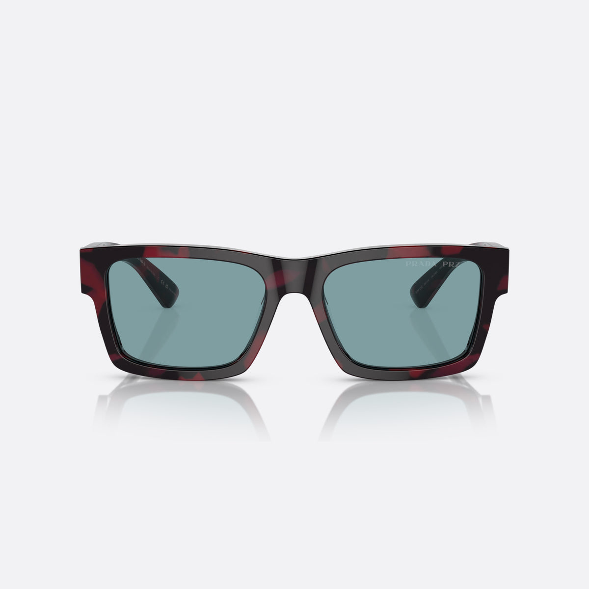 Prada PR 25ZS 18I04D sunglasses, violet rectangle frame for men, plain bridge, brand lettering on temples, front view