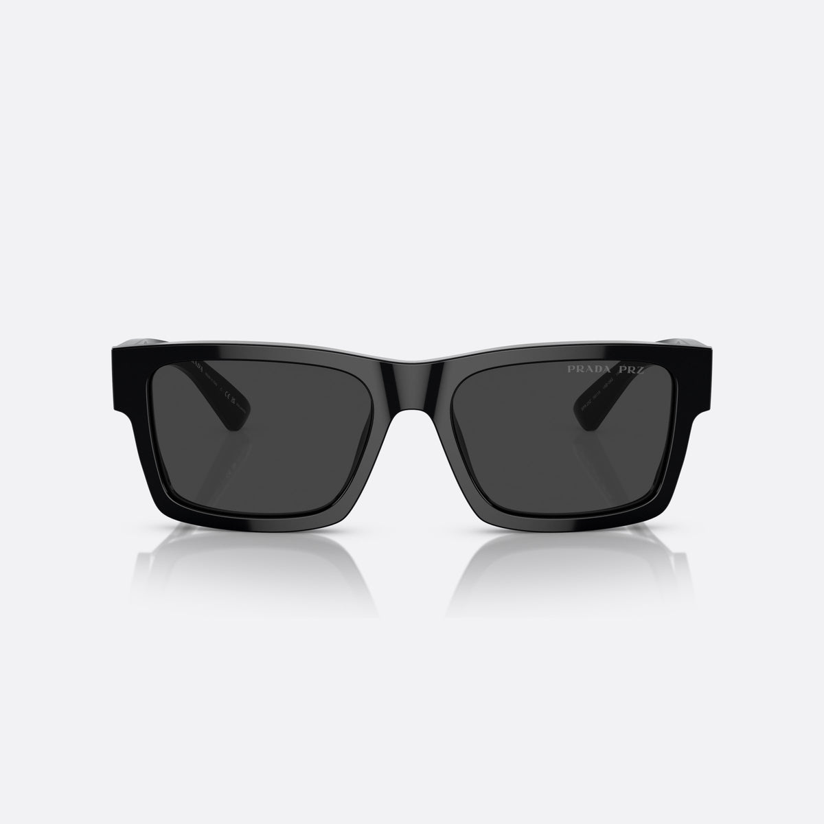 Ochelari de soare Prada PR 25ZS 1AB08G, rectangulari negru, pentru bărbați, punte simplă, litere ale brandului pe braț, ramă completă, vedere din față