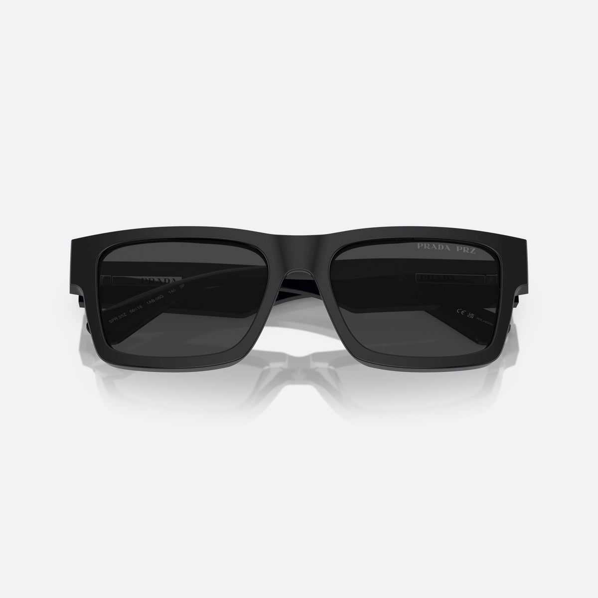 Ochelari de soare Prada PR 25ZS 1AB08G, rectangulari negru, pentru bărbați, punte simplă, litere ale brandului pe braț, ramă completă, cu brațele pliate
