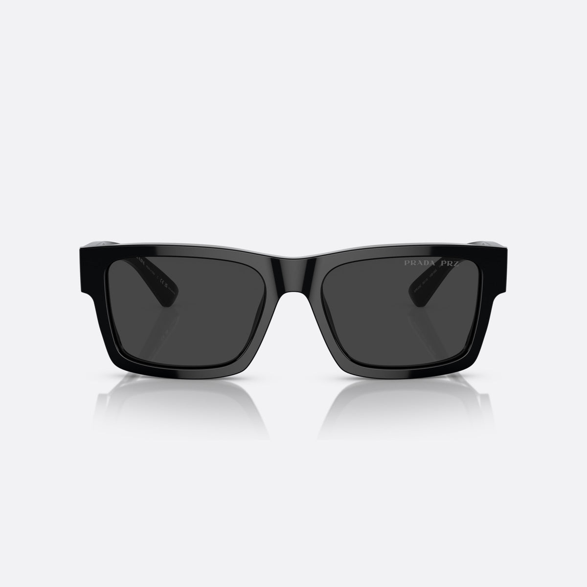 Ochelari de soare Prada PR 25ZS 25ZS, rectangulari negru, pentru bărbați, punte simplă, integrată în ramă, ramă completă, groasă, vedere din față