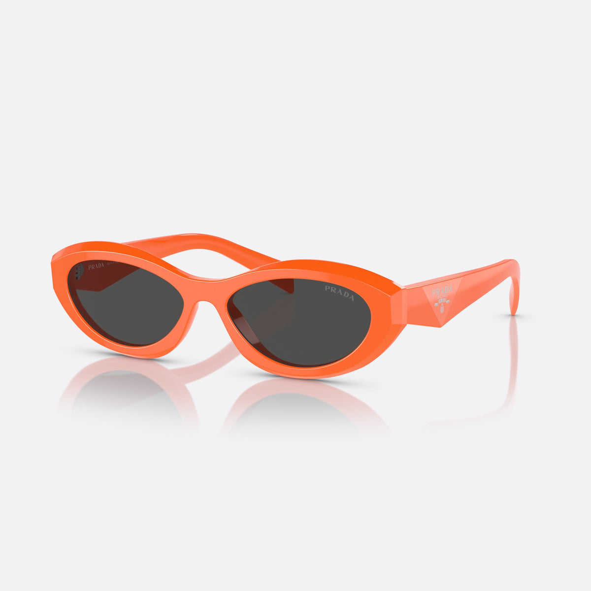 Prada PR 26ZS 12L-08Z sunglasses, orange cat eye frame for women, plain integrated bridge, brand logo plaque on temple