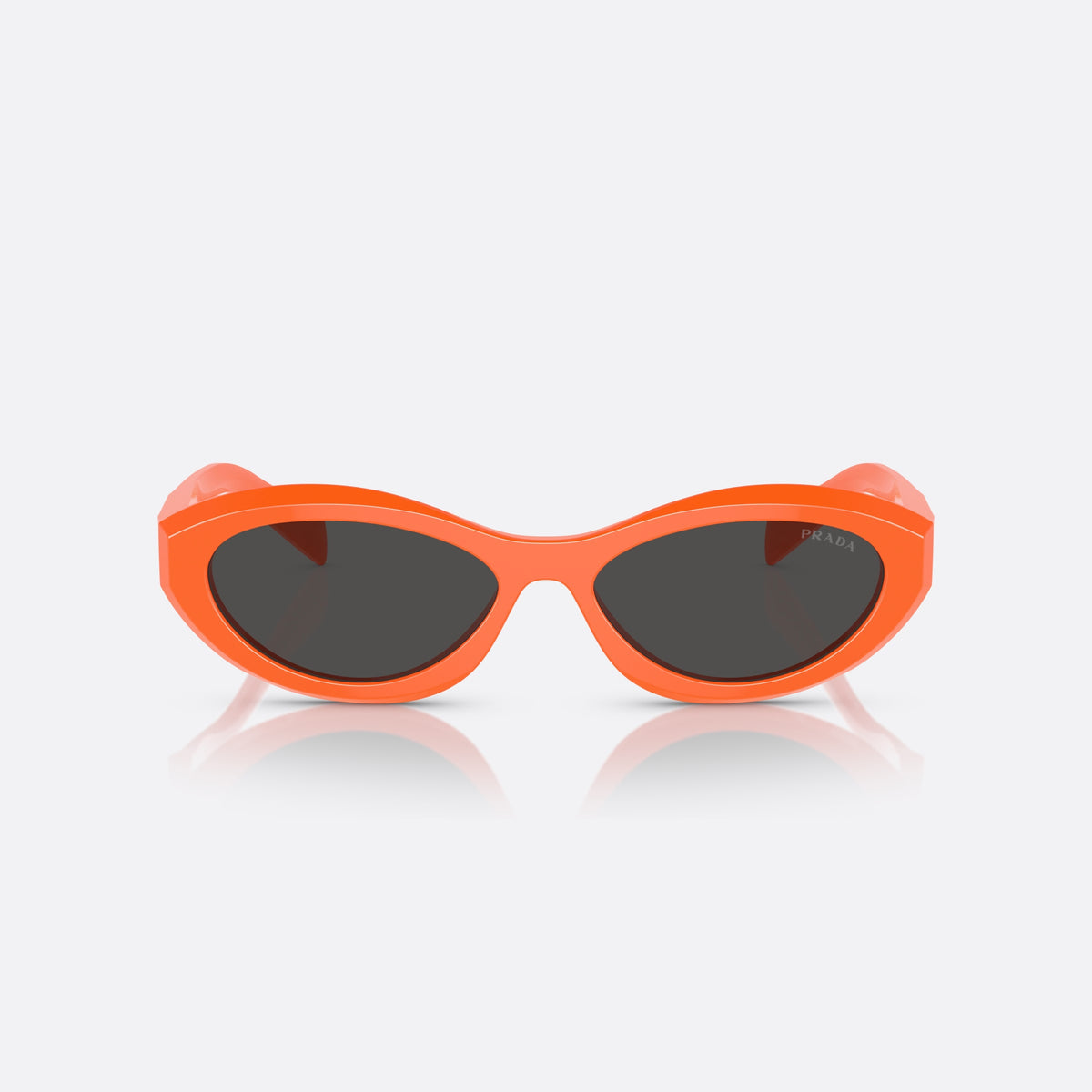 Prada PR 26ZS 12L-08Z sunglasses, orange cat eye frame for women, plain integrated bridge, brand logo plaque on temple, front view