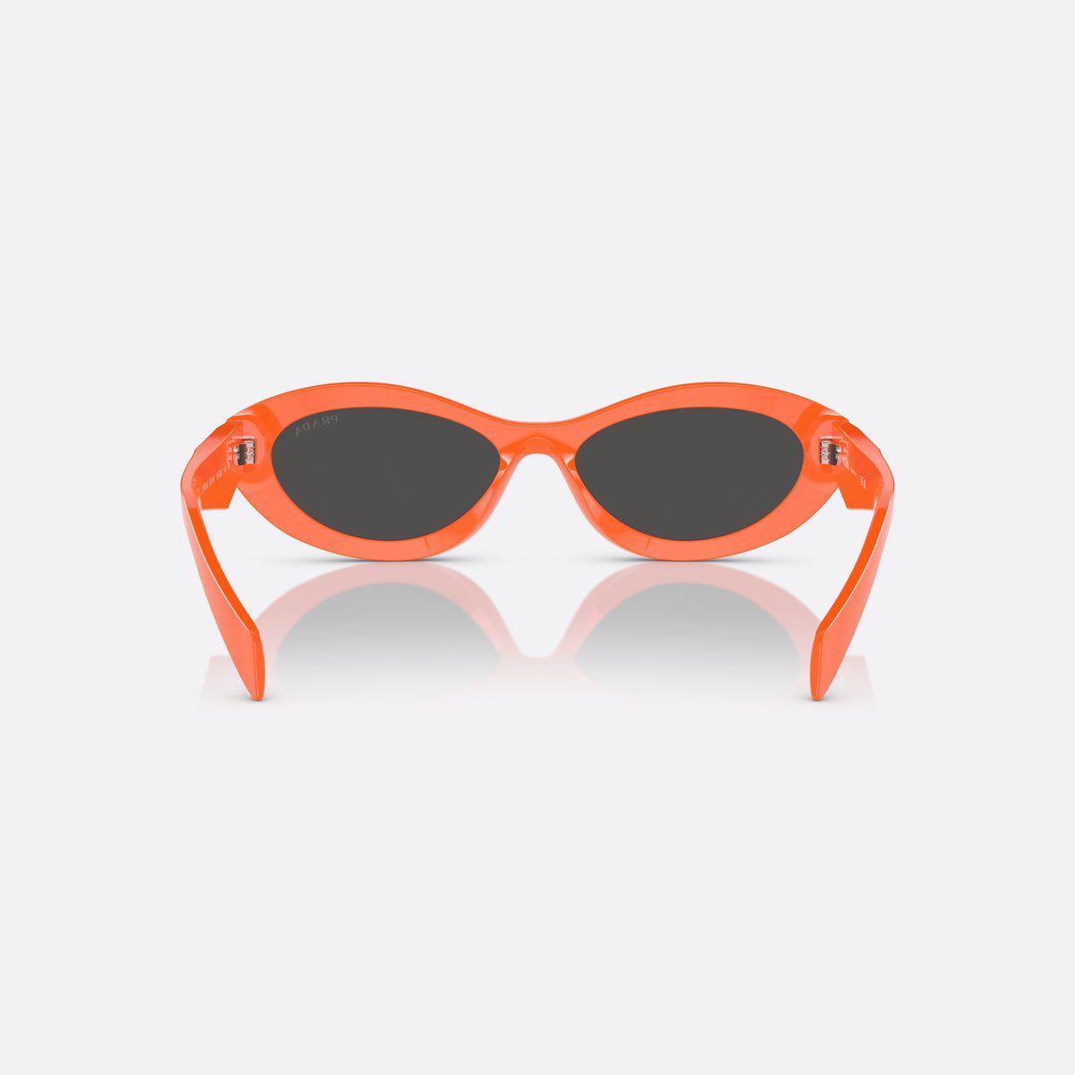 Prada PR 26ZS 12L-08Z sunglasses, orange cat eye frame for women, plain integrated bridge, brand logo plaque on temple, back view