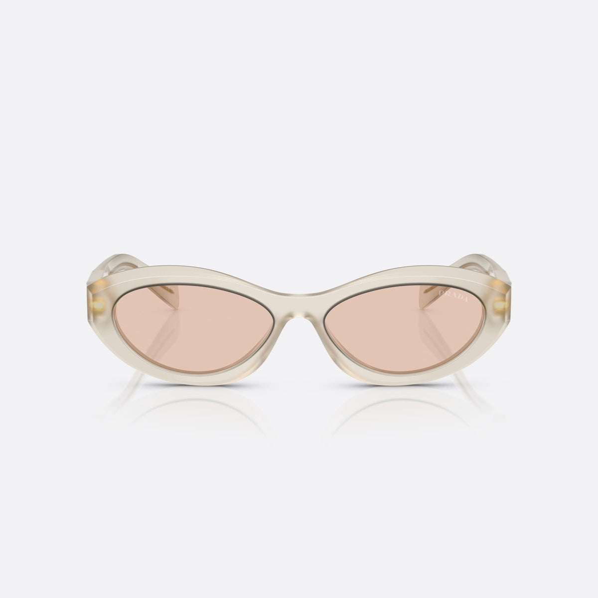 Prada PR 26ZS 12V4I2 sunglasses, white irregular frame for women, plain bridge, brand logo on temples, wide tapered temples, front view