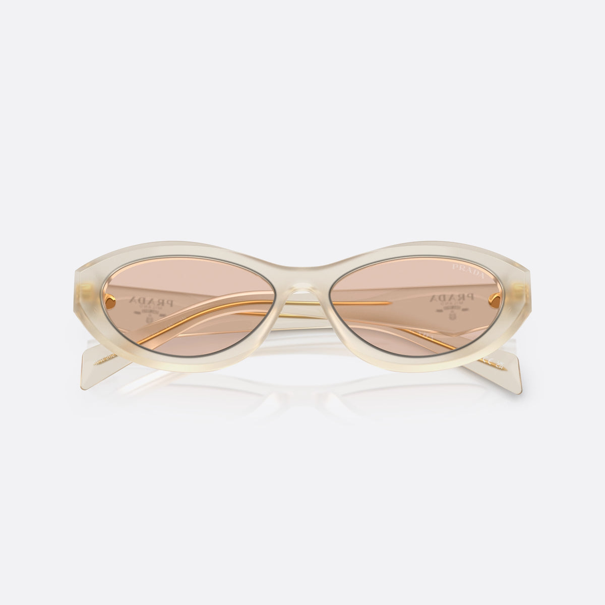 Prada PR 26ZS 12V4I2 sunglasses, white irregular frame for women, plain bridge, brand logo on temples, wide tapered temples, folded