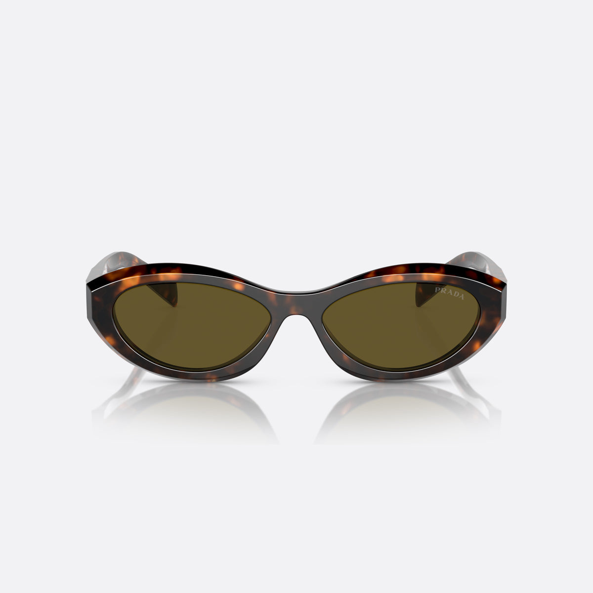 Prada PR 26ZS 14L-09Z sunglasses, green irregular frame for women, plain bridge, gold-tone brand logo, full-rim frame, front view