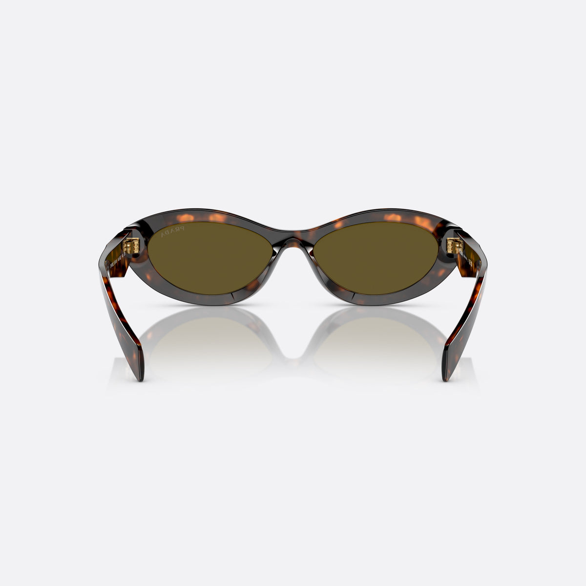 Prada PR 26ZS 14L-09Z sunglasses, green irregular frame for women, plain bridge, gold-tone brand logo, full-rim frame, back view
