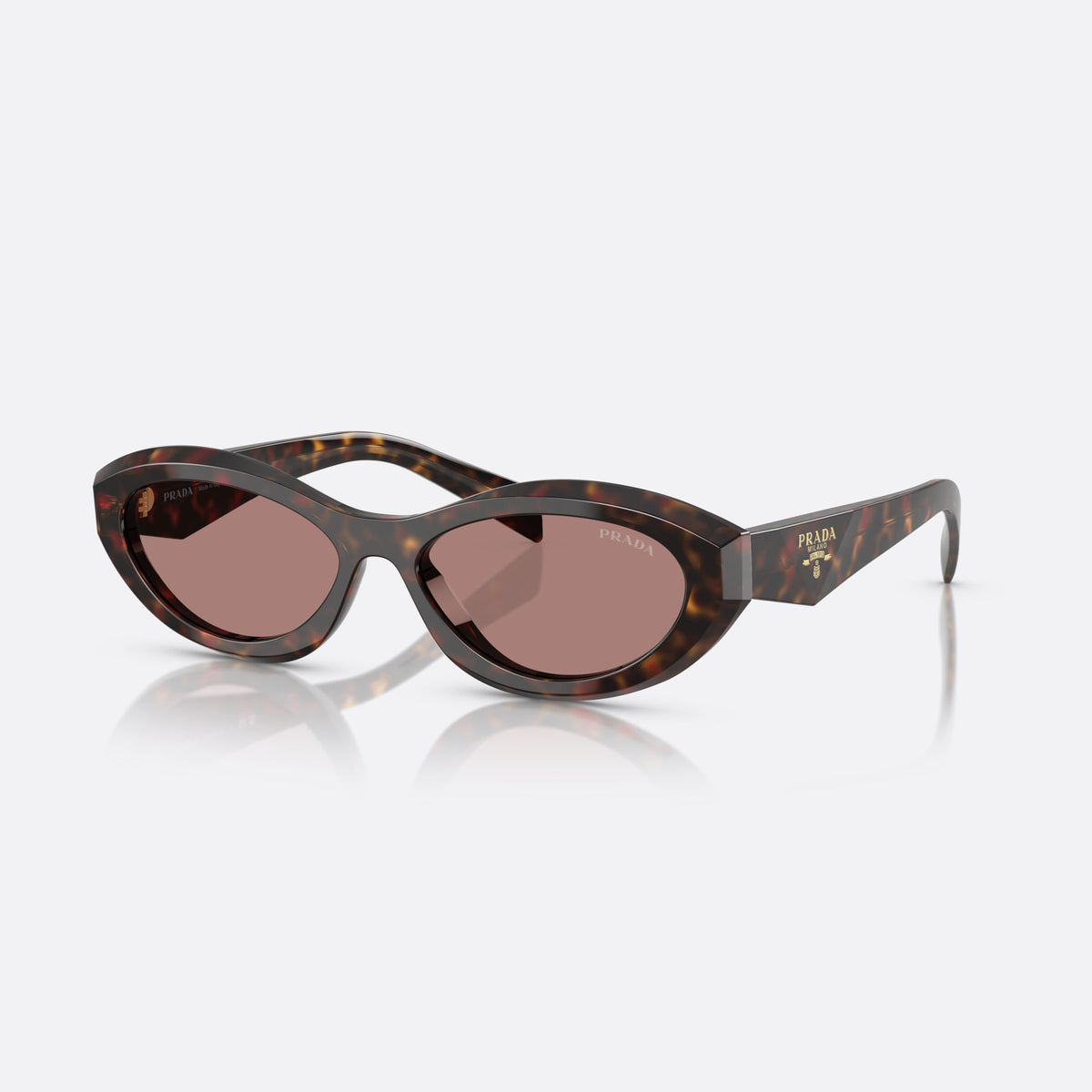 Prada PR 26ZS 17N60B sunglasses, havana irregular frame for women, plain integrated bridge, brand lettering on temples