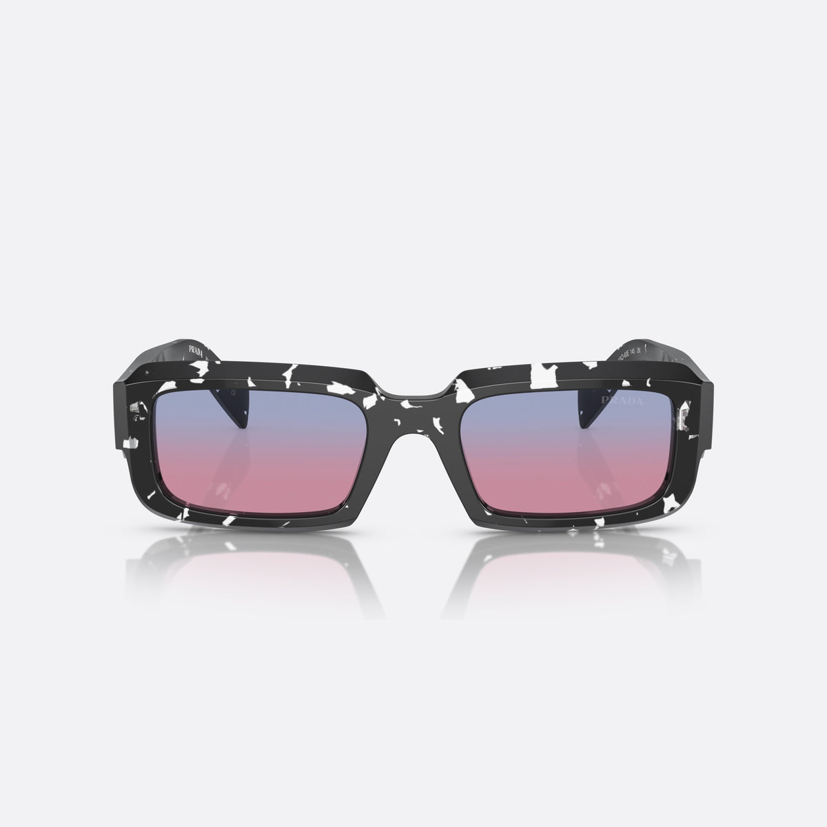 Prada PR 27ZS 15O60E BLPI sunglasses, black geometric frame for men, plain double bridge, brand lettering on temples, front view