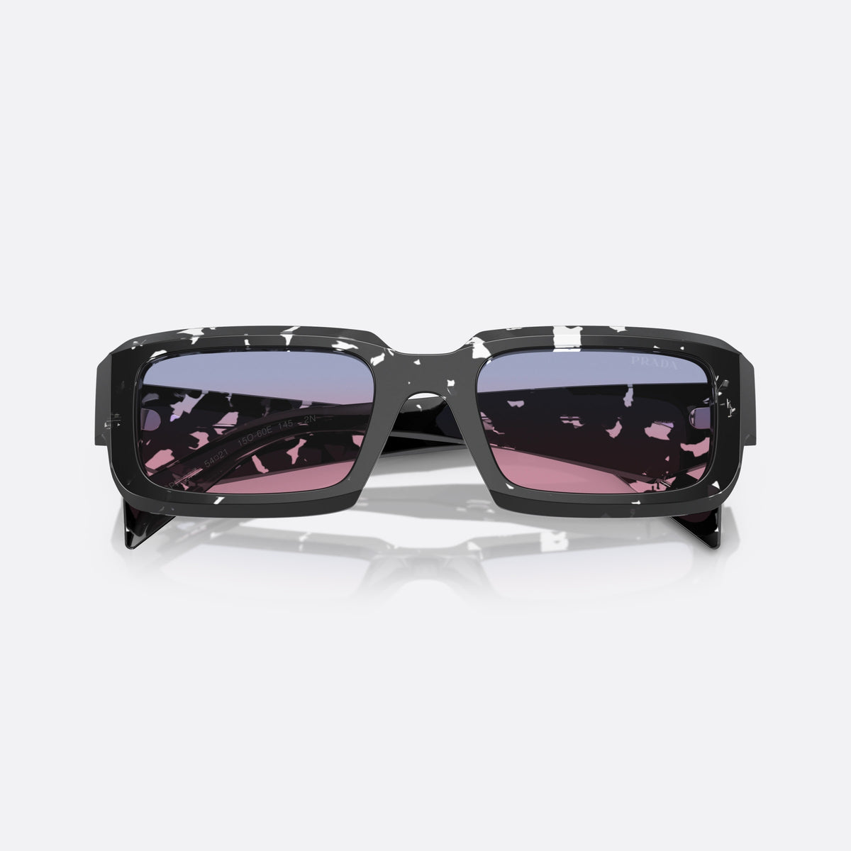 Prada PR 27ZS 15O60E BLPI sunglasses, black geometric frame for men, plain double bridge, brand lettering on temples, folded