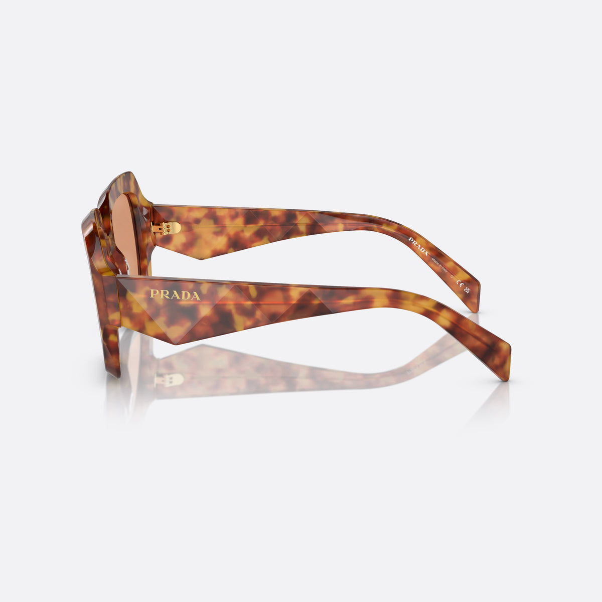 Prada PR 28ZS 10L-07V sunglasses, havana geometric frame for women, plain integrated bridge, brand lettering on temples, side view