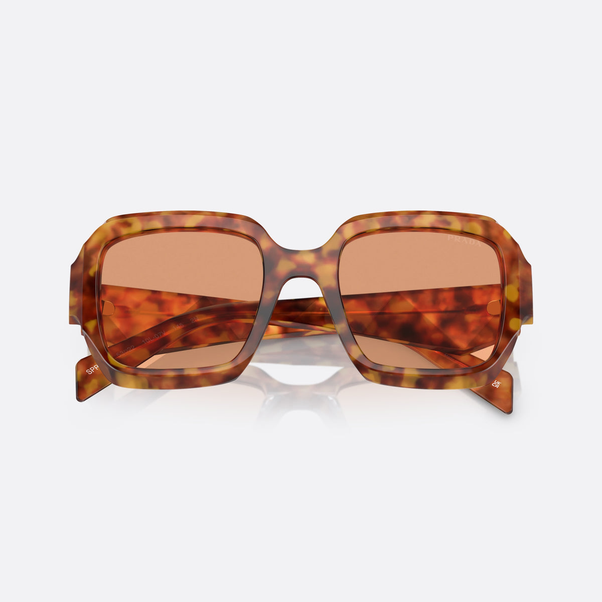 Prada PR 28ZS 10L-07V sunglasses, havana geometric frame for women, plain integrated bridge, brand lettering on temples, folded
