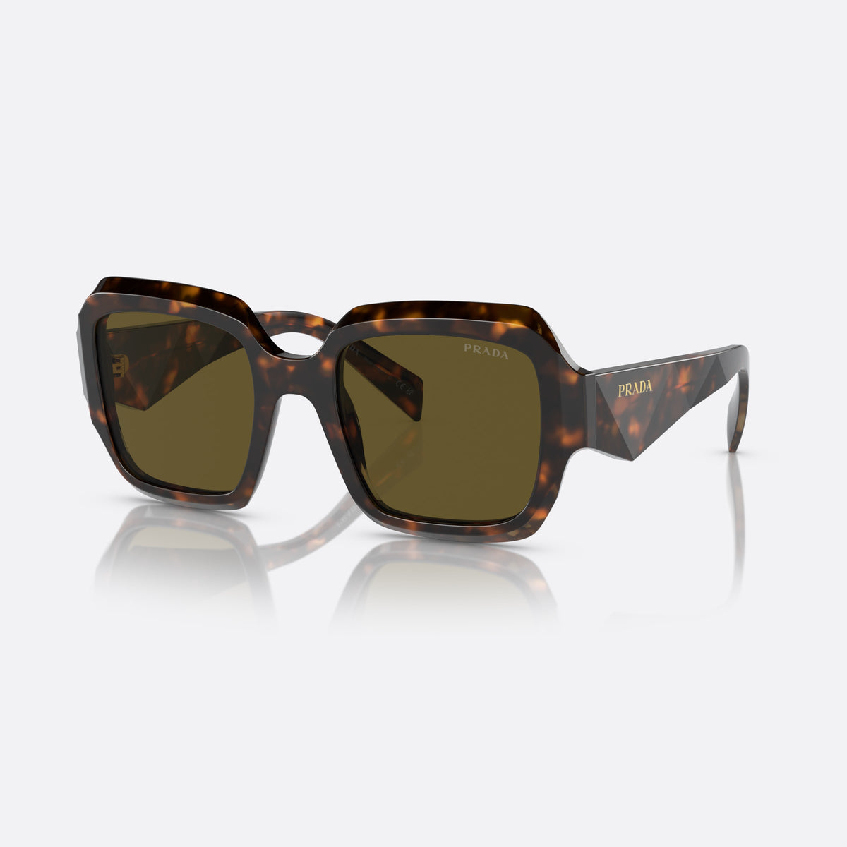 Prada PR 28ZS 14L-09Z sunglasses, green pillow frame for women, plain integrated bridge, brand lettering on temples