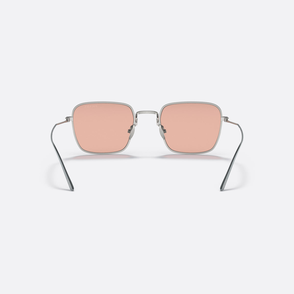 Prada PR 54WS 05Q-03F sunglasses, silver rectangle frame for women, double metal bridge, brand lettering on lens, back view