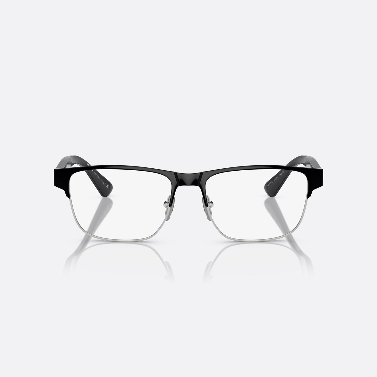 Prada PR 57ZV 1AB-1O1 B eyeglasses, black squared frame for men, plain metal bridge, brand lettering on temples, front view
