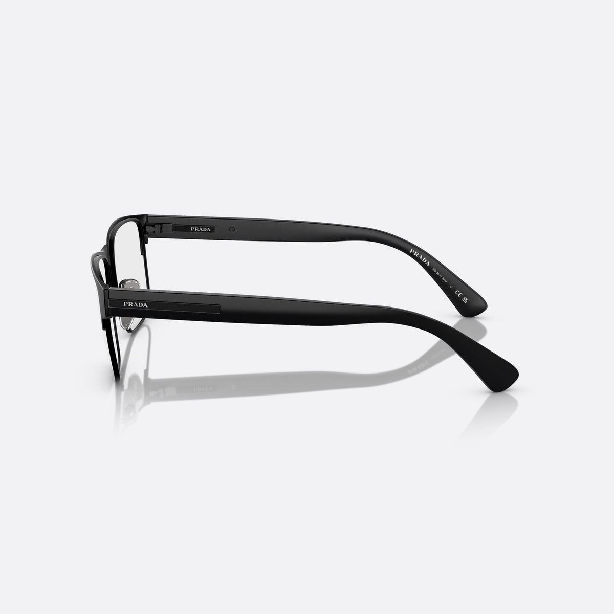 Rame ochelari de vedere Prada PR 57ZV 1BO-1O1 X, patrati negru, pentru bărbați, punte metalică simplă, literele brandului pe brațe, vedere laterală