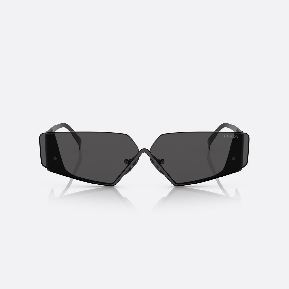 Prada PR 58ZS 1AB-06L sunglasses, black geometric frame for men, double metal bridge, brand logo on temple plaque, front view