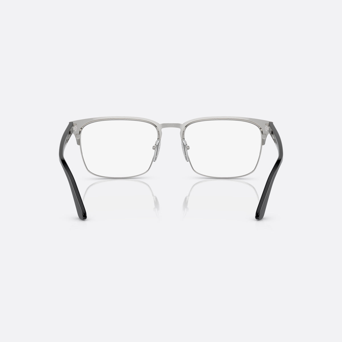Prada PR 58ZV 1AB-1O1 B eyeglasses, black squared frame for men, brand lettering on temples, slim tapered temples, back view