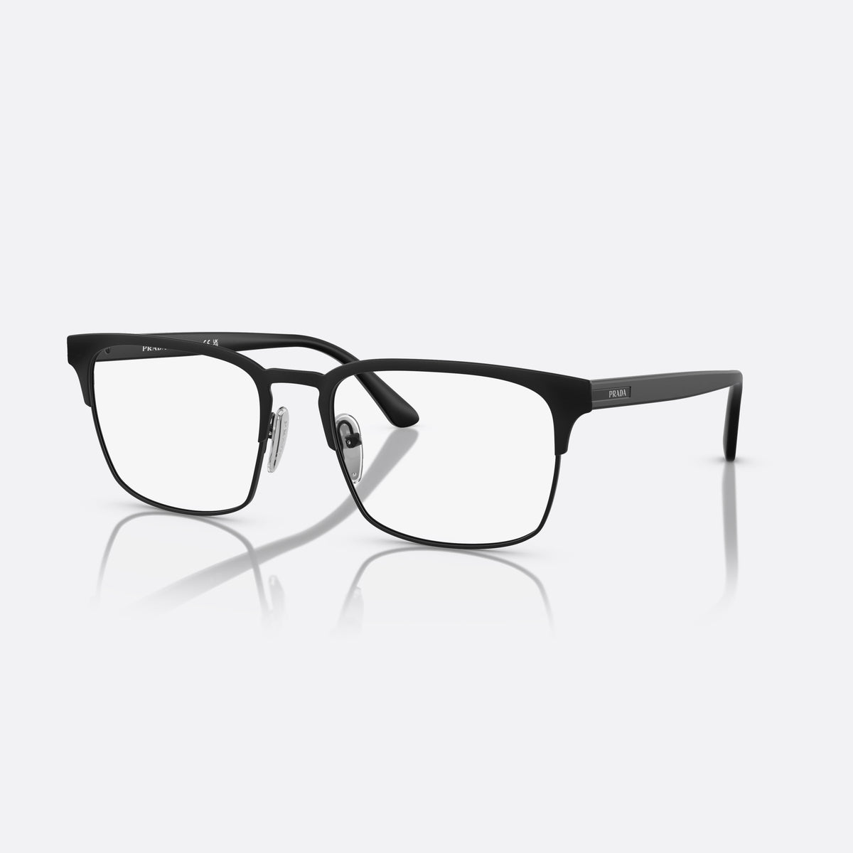 Prada PR 58ZV 1BO-1O1 X eyeglasses, black squared frame for men, brand lettering on temples, flat temples with plaque