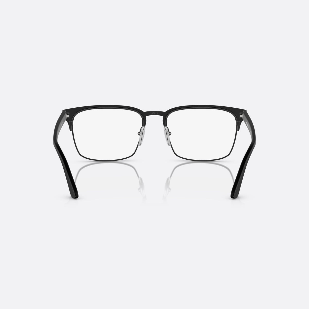 Prada PR 58ZV 1BO-1O1 X eyeglasses, black squared frame for men, brand lettering on temples, flat temples with plaque, back view