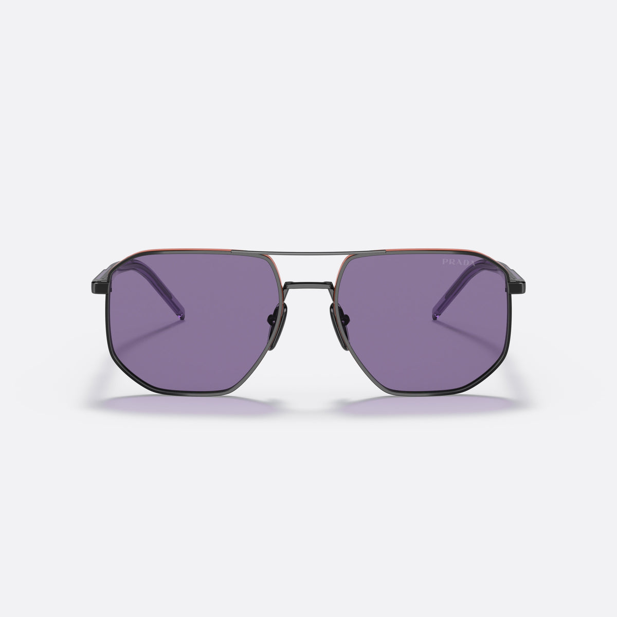 Prada PR 59YS 11B05Q sunglasses, black square frame for men, double bridge with metal bar, brand lettering on temples, front view