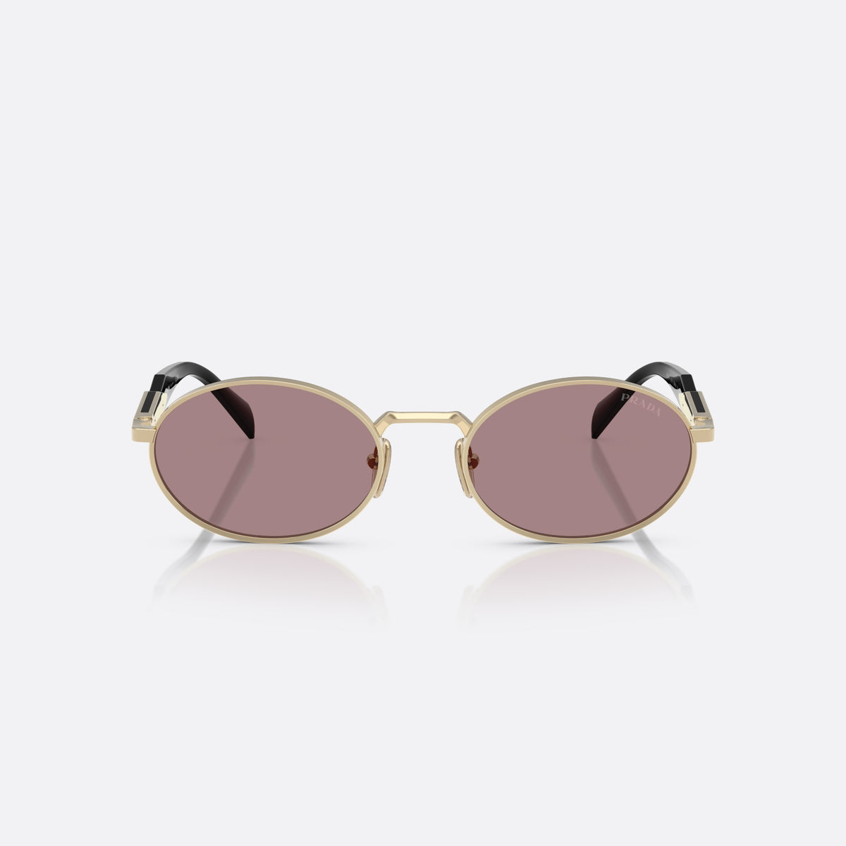 Prada PR 65ZS ZVN-20I sunglasses, gold oval frame, unisex, plain metal bridge, brand lettering on temples, front view