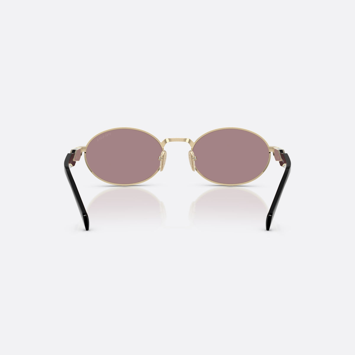 Prada PR 65ZS ZVN-20I sunglasses, gold oval frame, unisex, plain metal bridge, brand lettering on temples, back view
