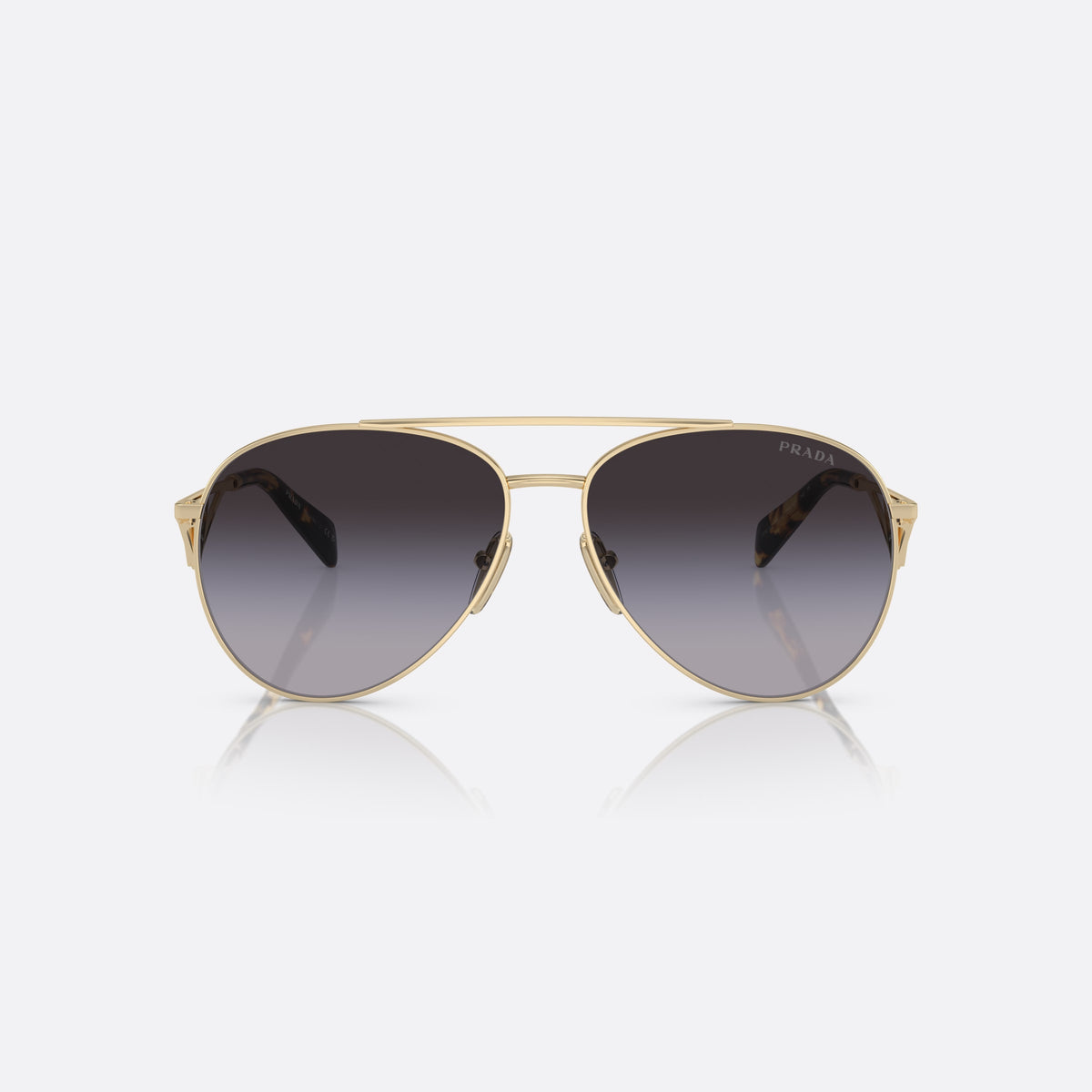Prada PR 73ZS ZVN-5D1 C sunglasses, gold pilot frame for women, double bridge with top bar, brand logo on temples, front view