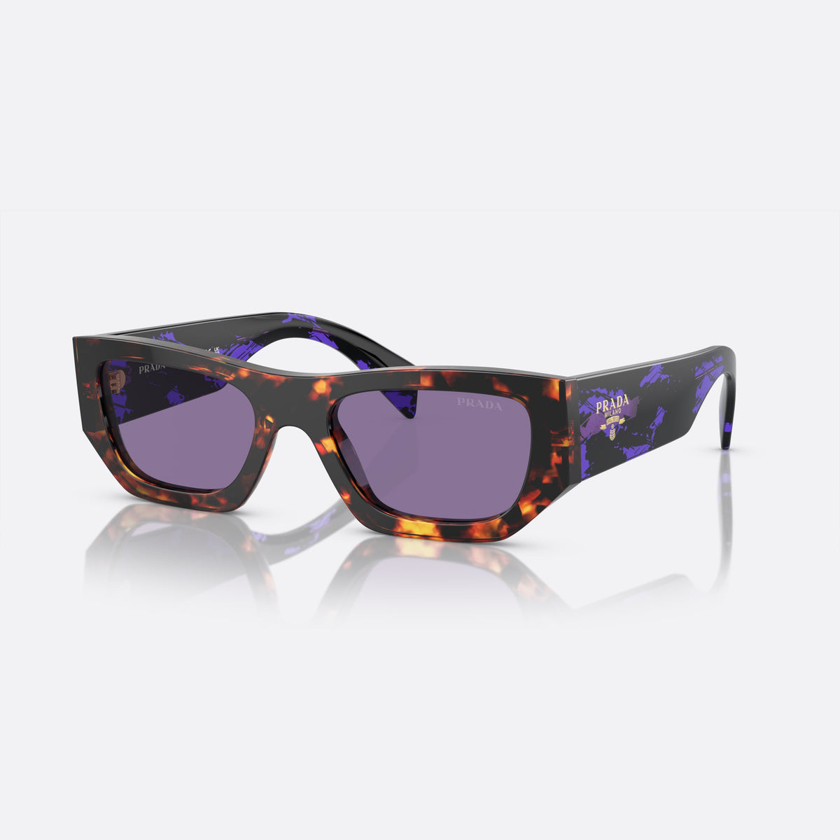 Prada PR A01S 53 sunglasses, havana pillow frame, unisex, keyhole bridge, brand lettering on temples, full-rim frame